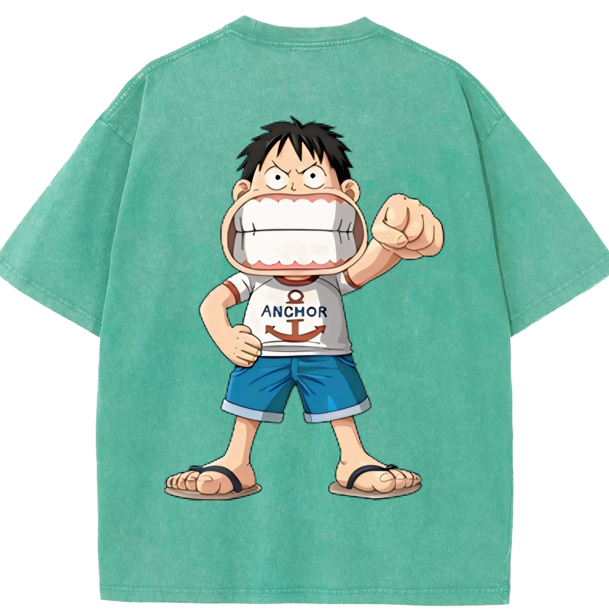 ワンピース モンキー・D・ルフィ ONE PIECE Monkey D. Luffy 綿100% ヴィンテージ風 半袖Tシャツ（背面プリント）